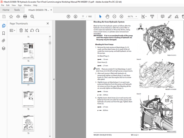 Hitachi EX5600-7B Hydraulic Excavator Tier 4 Final Cummins engine Workshop Manual PN: WKGB91  - PDF 