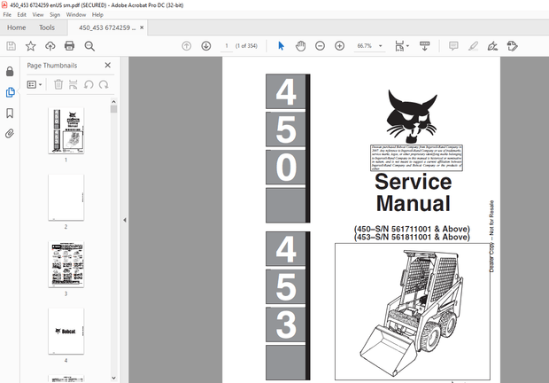 Bobcat 450 453 Loader Service Manual 6724259 (6-12) - PDF DOWNLPOAD