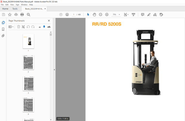 Crown Forklift RR/RD 5200S Parts Manual – PDF DOWNLOAD