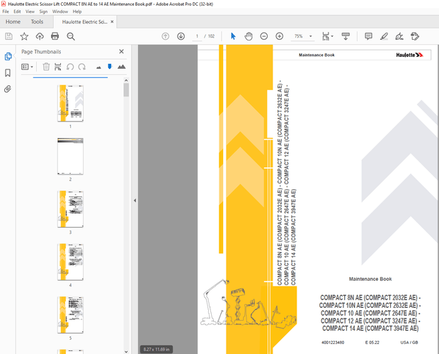 Haulotte Forklift COMPACT 8N AE (COMPACT 2032E AE) Maintenance Book Manual