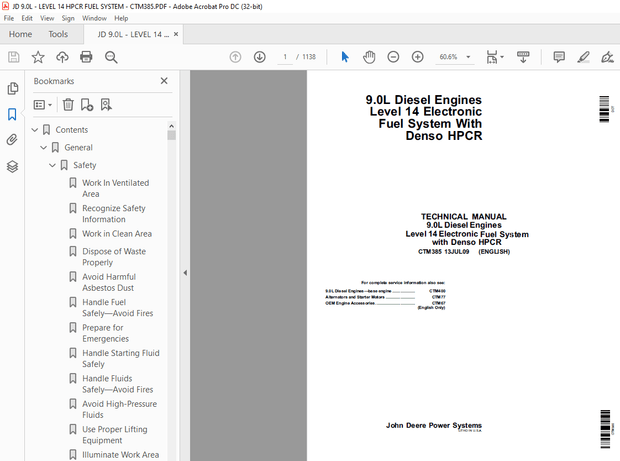 John Deere Diesel Engine Powertech 9.0 L Technical Manual CTM385 - PDF DOWNLOAD