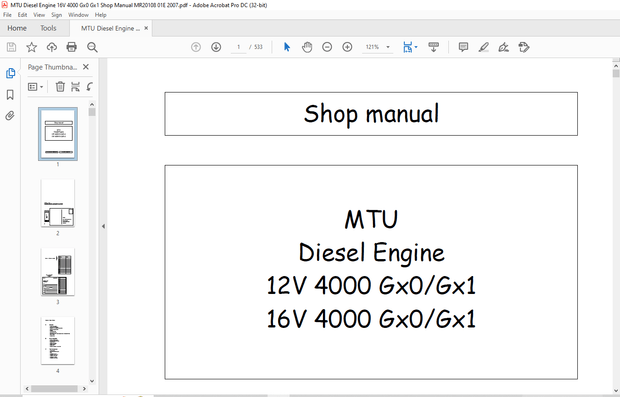 MTU Diesel Engine 12V 4000 Gx0 Gx1 16V 4000 Gx0 Gx1 Shop Manual MR20108-01E PDF