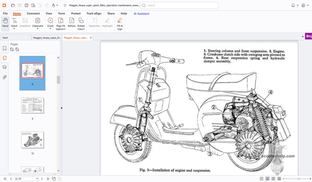 Piaggio Vespa Super Sport 180 cc Operation &amp; Maintenance Manual- PDF DOWNLOAD