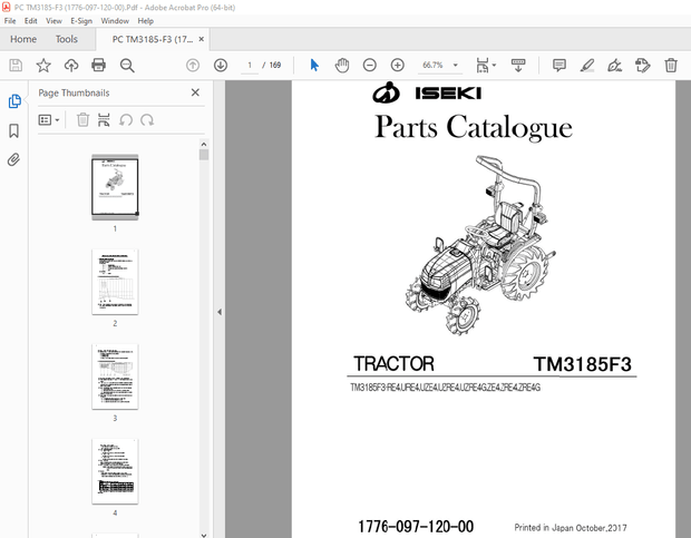 Iseki TM3185F3 Tractor Parts Manual 1776-097-120-00 - PDF DOWNLOAD