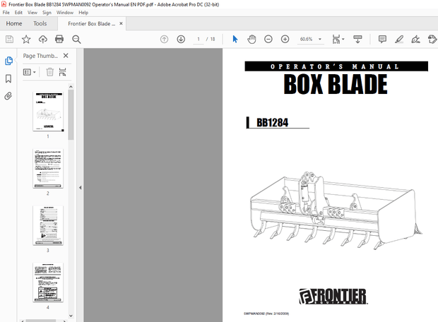 Frontier Box Blade BB1284 Operator’s Manual(5WPMAN0092) – PDF DOWNLOAD