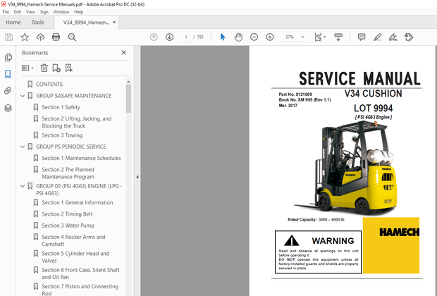 Crown Forklift V34 PNEUMATIC LOT 9994 [ PSI 4G63 Engine] Service Manual -  PDF DOWNLOAD