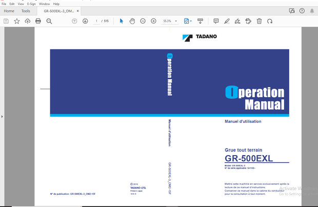 Tadano GR-500EXL Grue tout terrain Manuel d’utilisation – PDF