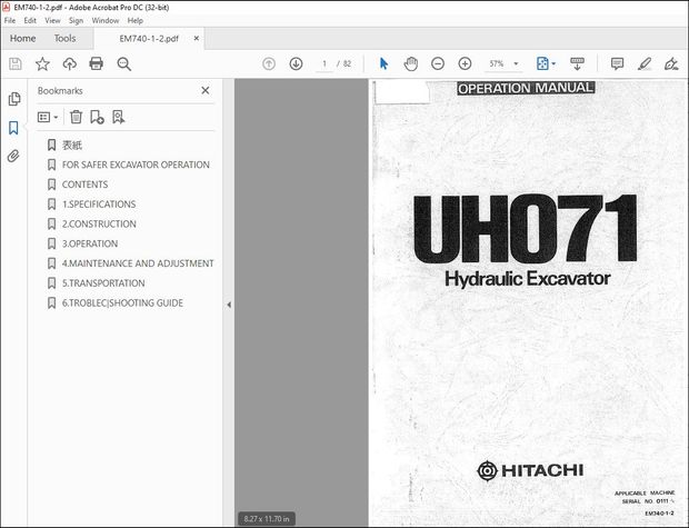 Hitachi Hydraulic Excavator UH071 Operation Manual(EM740-1-2) – PDF DOWNLOAD