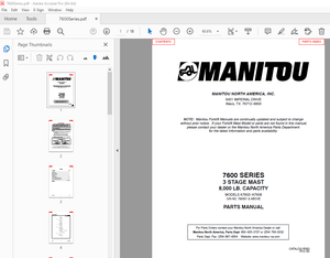 Manitou Forklift 7600 SERIES 3 STAGEMAST Parts Manual  - PDF DOWNLOAD