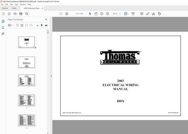 Thomas Built Buses HDX 2003 ELECTRICAL WIRING MANUAL  – PDF DOWNLOAD