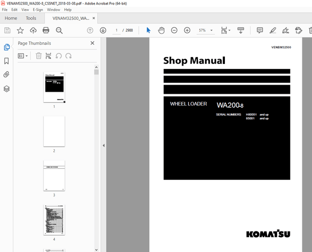Komatsu WA200-8 Wheel Loader Service Repair Workshop Manual - PDF DOWNLOAD