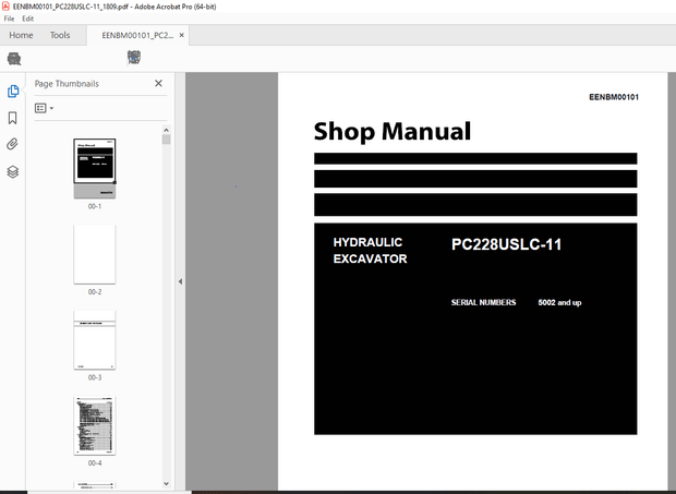 Komatsu PC228USLC-11 Hydraulic Excavator Repair Service Manual EENBM00101 -  PDF DOWNLOAD