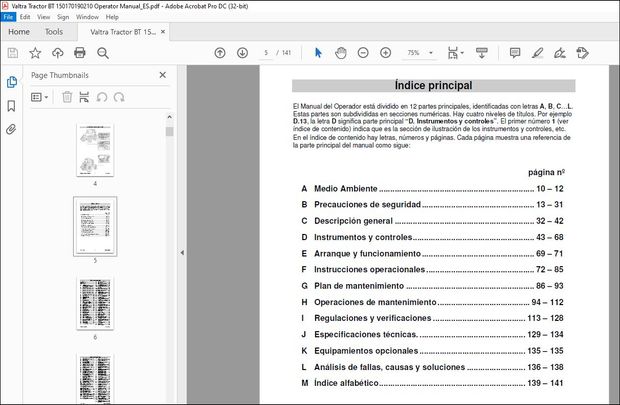 Valtra Tractor BT150 BT170 BT190 and BT210 Operator&#x27;s Manual 85759500 – PDF DOWNLOAD (Spanish)