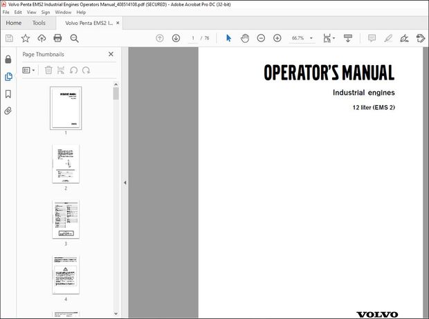 Volvo Penta 12 Liter (EMS 2) Industrial Engines Operators Manual_408514108 PDF