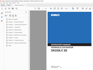 Kobelco SK220LC III Hydraulic Excavator Operator’s Manual – PDF DOWNLOAD