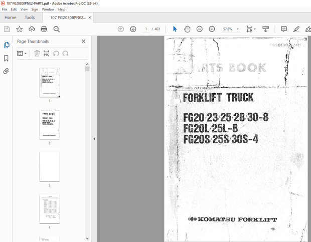Komatsu Forklift Truck FG20/23/28/30-8 FG20L/25L-8 FG20S/25S/30S-4 Parts Manual - PDF DOWNLOAD