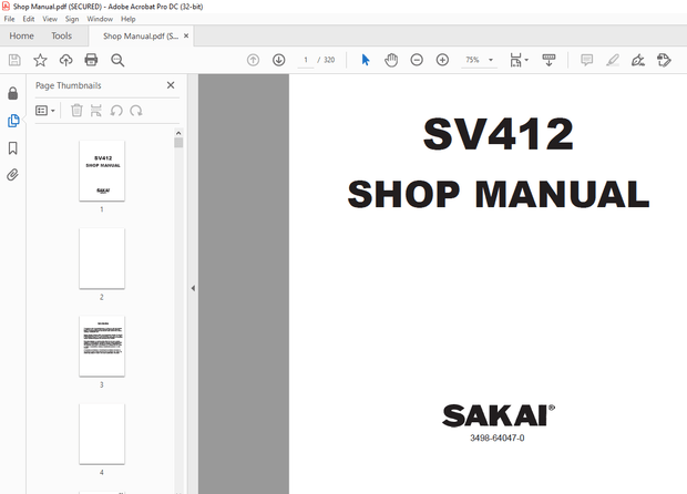 Sakai Roller SV412 Vibrating Roller Shop Manual  –  PDF DOWNLOAD