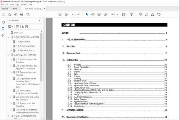 STA Roller VV2010 VV2510 Line of Vibratory Rollers Operation Manual – PDF DOWNLOAD