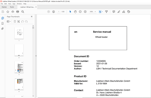 Liebherr Wheel loaders L 518-1664 Service manual – PDF DOWNLOAD