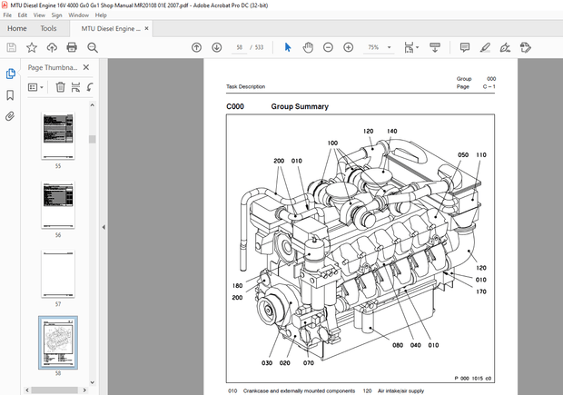 MTU Diesel Engine 12V 4000 Gx0 Gx1 16V 4000 Gx0 Gx1 Shop Manual MR20108-01E PDF