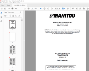 Manitou Forklift MLA628-120 LSU POWERSHIFT SERIES 3-E2 Parts Manual- PDF DOWNLOAD