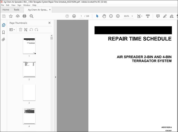 Ag Chem Air Spreader 2-Bin &amp; 4-Bin Terragator System Repair Time Schedule Manual_AG331629A – PDF 