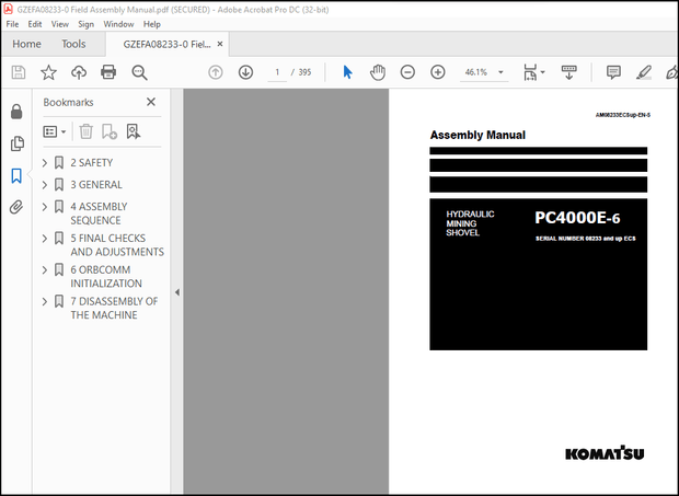 Komastu Hydraulic Mining Shovel PC4000E-6 Assembly Manual – PDF DOWNLOAD