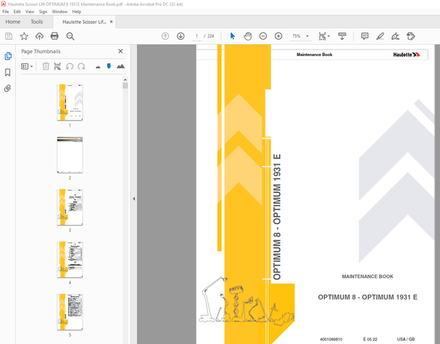 Haulotte Forklift OPTIMUM 8 – OPTIMUM 1931 E MAINTENANCE BOOK Manual – PDF DOWNLOAD