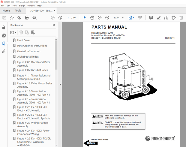 BT-Prime Mover RS50BTH Electric Truck Parts Manual - PDF DOWNLOAD