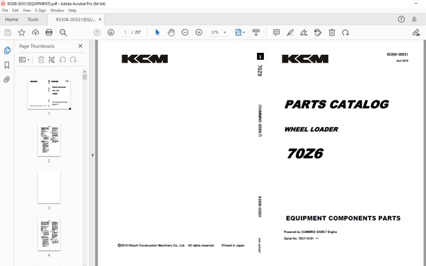 KCM (CUMMINS QSB6.7) 70Z6 (Equipment) Wheel Loader Parts Manual 93308-00611 – PDF DOWNLOAD