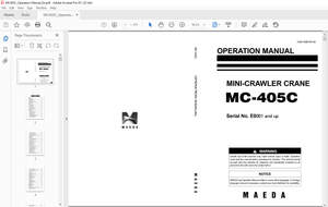 Maeda MC 405C Mini Crawler Crane Operation Manual SN E0001 and up – PDF DOWNLOAD