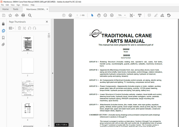 Manitowoc Traditional Crane 3900W Parts Manual SN 395055 – PDF DOWNLOAD