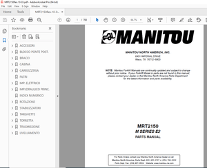 Manitou Forklift MRT2150 M SERIES E2 Parts Manual – PDF DOWNLOAD