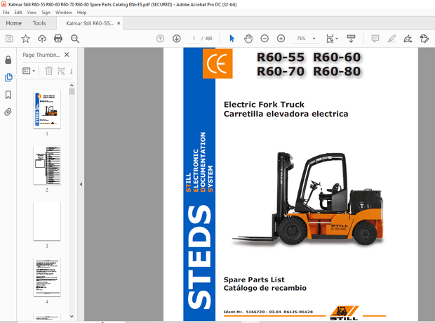 Kalmar Still R60-55 R60-60 R60-70 R60-80 Electric Fork Truck Spare Parts Manual – PDF DOWNLOAD
