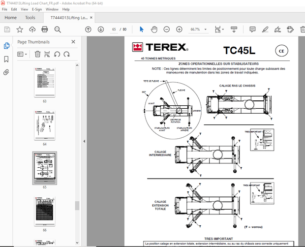 Terex Crane TC45L TABLEAU des CHARGES SN 740046 – PDF DOWNLOAD