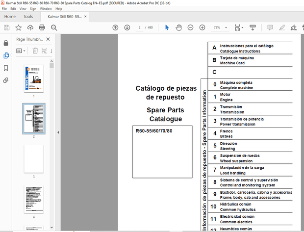Kalmar Still R60-55 R60-60 R60-70 R60-80 Electric Fork Truck Spare Parts Manual – PDF DOWNLOAD