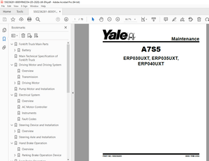 Yale Forklift A7S5 (ERP030UXT, ERP035UXT, ERP040UXT) Maintenance Manual PDF