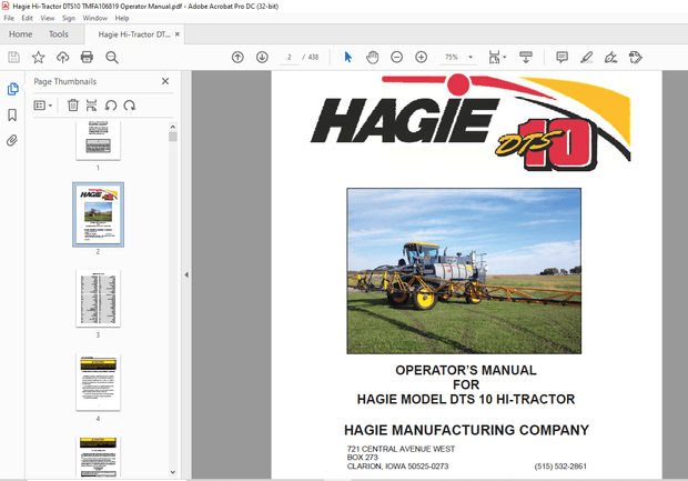 Hagie Hi-Tractor DTS 10 Operator’s Manual 493517 – PDF DOWNLOAD