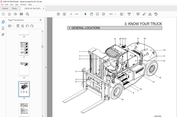 Hyundai 250/300D-9V Diesel Forklift Trucks Operator’s Manual 2023 PDF