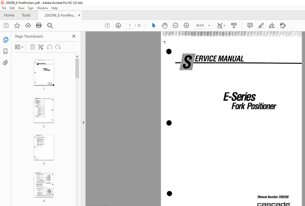 Cascade E-Series Fork Positioner Service Manual - PDF DOWNLOAD