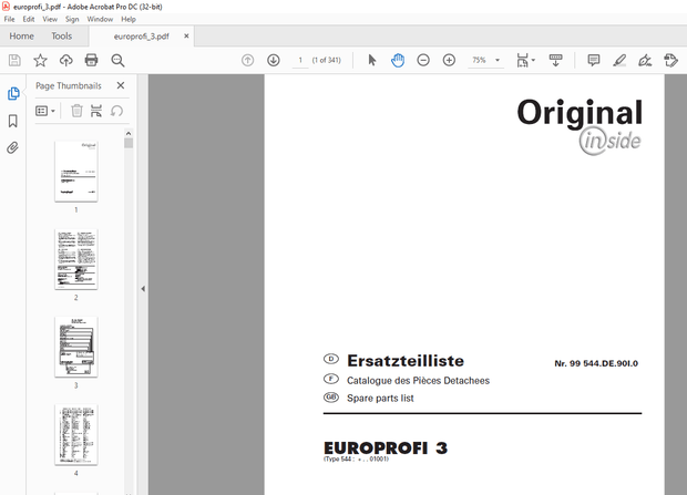 Pottinger Tractor EUROPROFI 3 Spare Parts Manual – PDF DOWNLOAD
