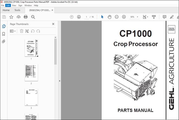 GEHL CP1000, Crop Processor Parts Manual(908029A) – PDF DOWNLOAD