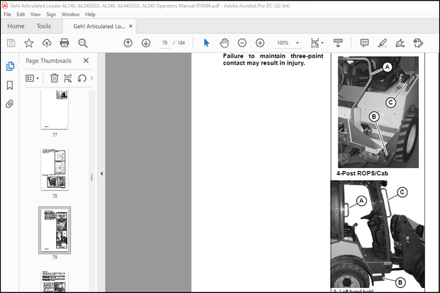 Gehl AL 140 AL 240 AL 340 AL 440(EU) AL 540 Articulated Loader Operator’s Manual 918496 – PDF 