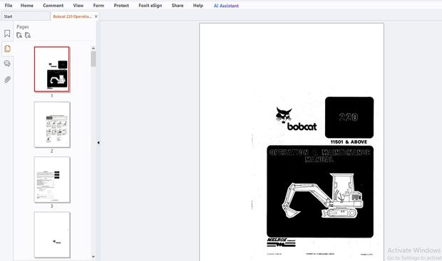 Bobcat 220 Operation &amp; Maintenance Manual 11501 &amp; Above - PDF DOWNLOAD