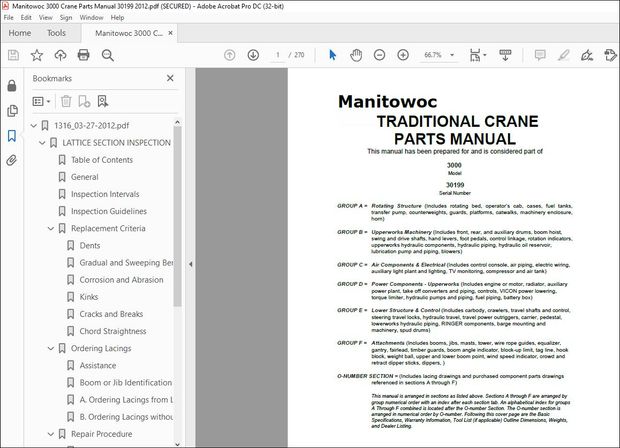 Manitowoc Traditional Crane 3000 Parts Manual SN 30199 – PDF DOWNLOAD