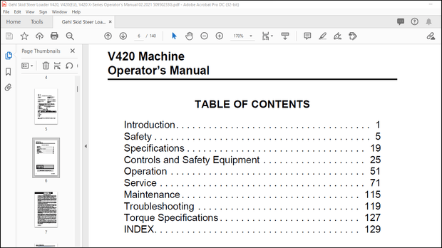 Gehl V4200 V420 (EU) V420 X-Series Skid-Steer Loaders Operator’s Manual 50950233 – PDF DOWNLOAD