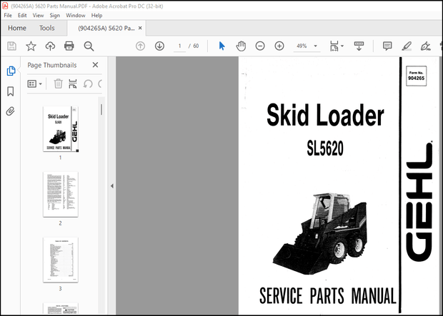 GEHL Skid Loader SL5620 Service Parts Manual(904265) – PDF DOWNLOAD