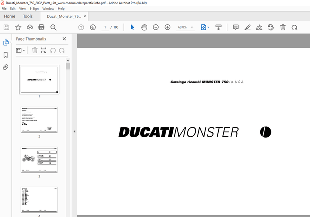 Ducati Monster 750 2002 Parts Manual PN 91510551E - PDF DOWNLOAD 