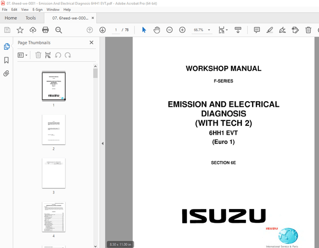 Isuzu 6HH1 EVT (Euro 1) Emission &amp; Electrical Diagnosis (Euro 1) F-Series Workshop Manual - PDF 
