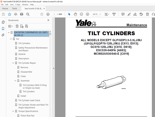 Yale Forklift E108 (ERC20-30AGF) Service Manual – PDF DOWNLOAD